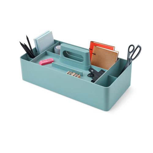 Herman Miller OE1 Workbox turkoosi työkalulaatikko.